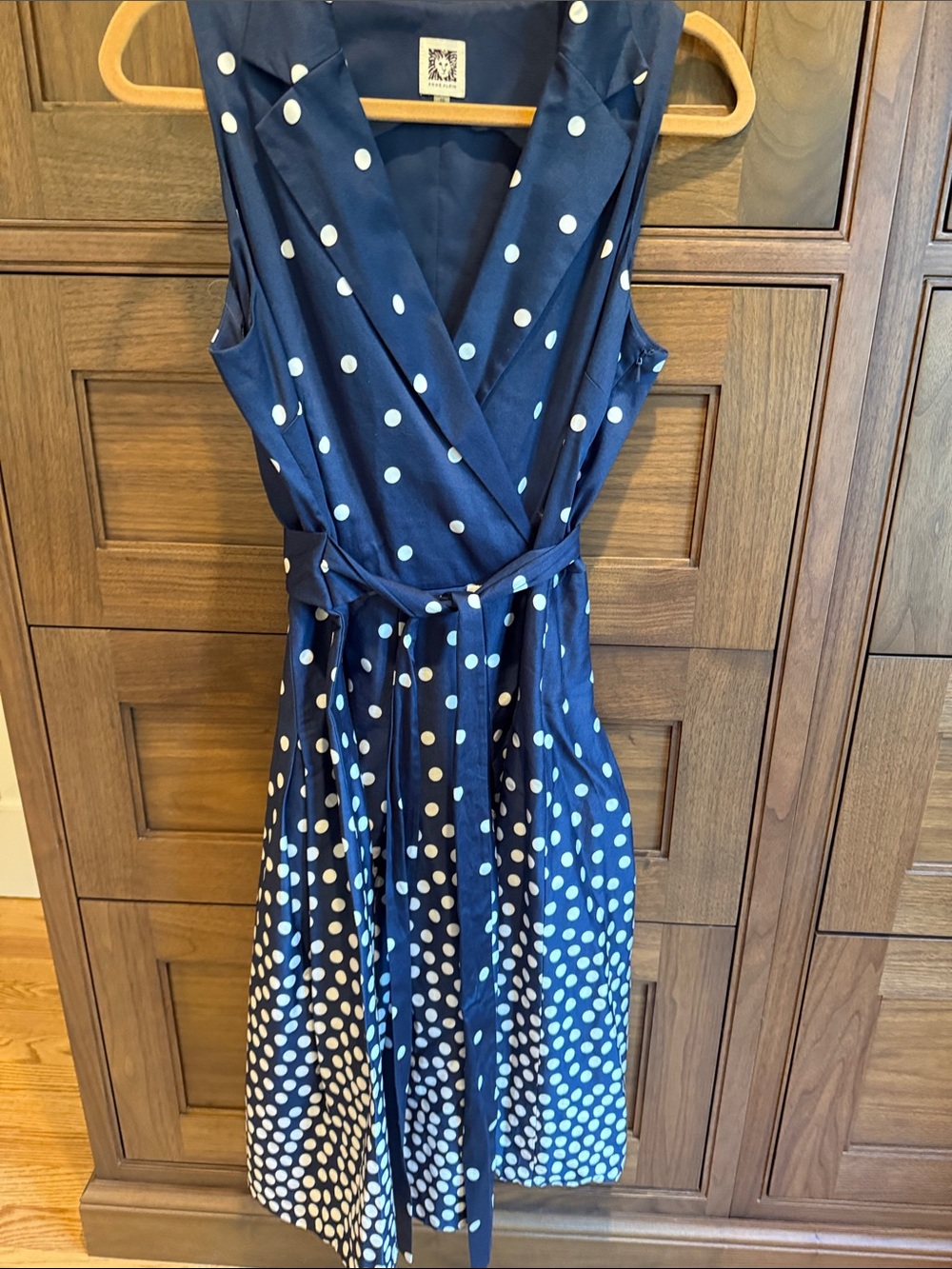 Anne Klein Navy and White Polka Dot Wrap Dress